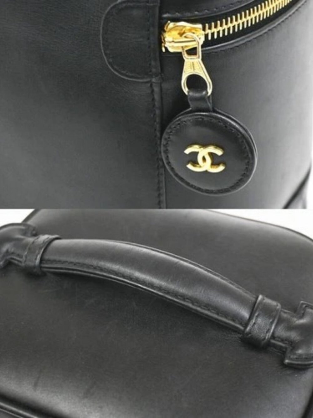 CHANEL CC Logo Bicolore Vanity Hand Bag Leather Black GHW Italy Vintage 95RL973 - Picture 8 of 15